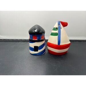 Nautical Salt and Pepper Shakers‎ Lighthouse Sailboat Ceramic Kitchen Decor